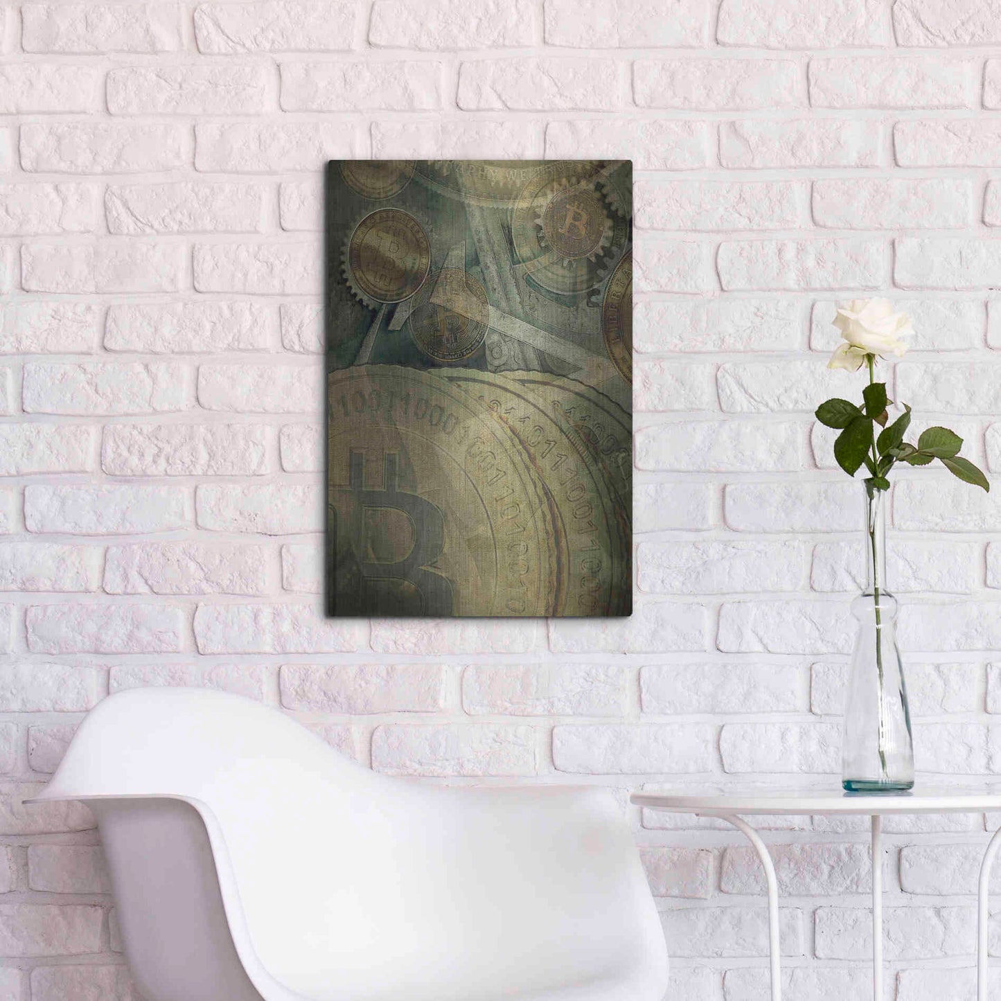 Luxe Metal Art 'Grunge Bitcoin Four' by Steve Hunziker, Metal Wall Art,16x24