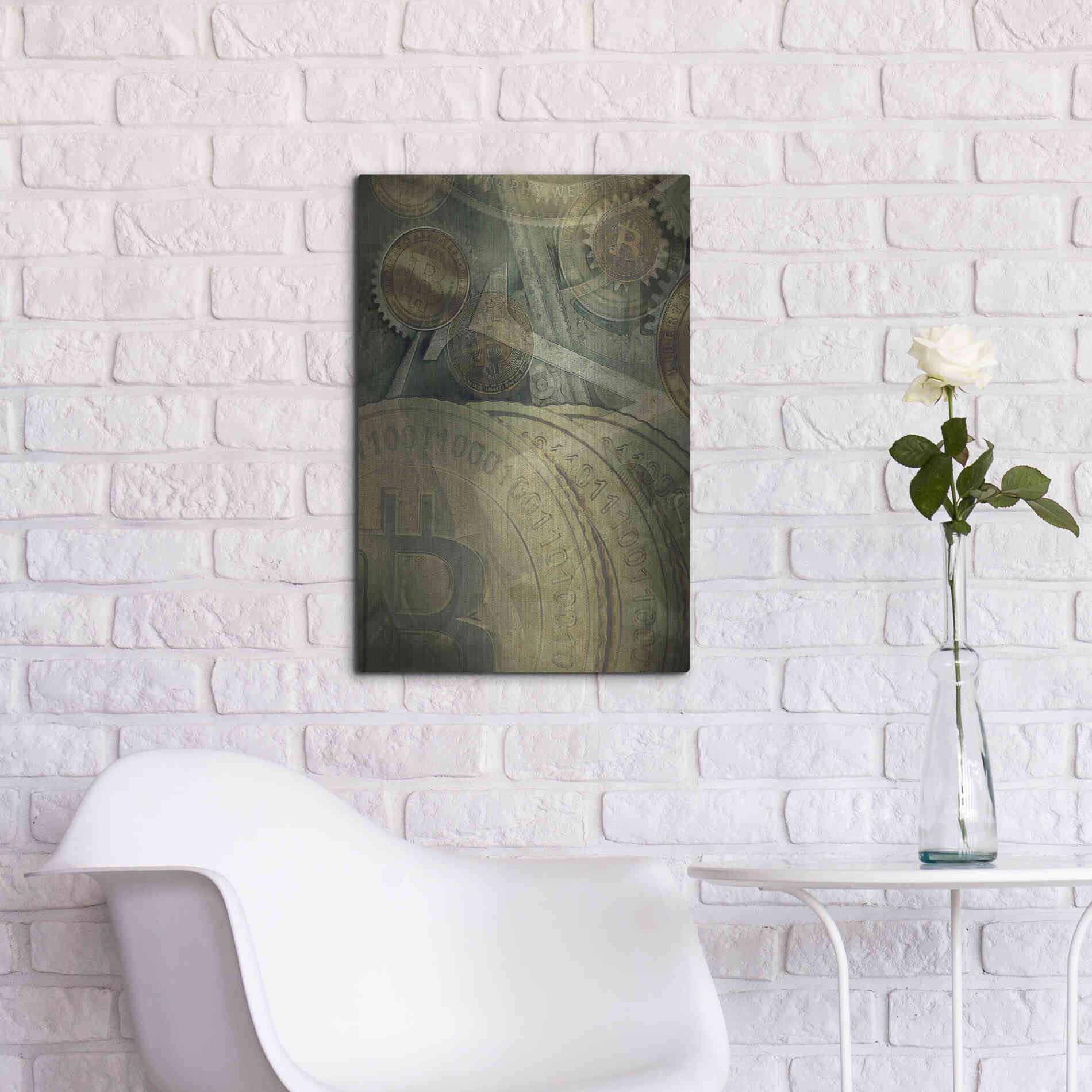 Luxe Metal Art 'Grunge Bitcoin Four' by Steve Hunziker, Metal Wall Art,16x24