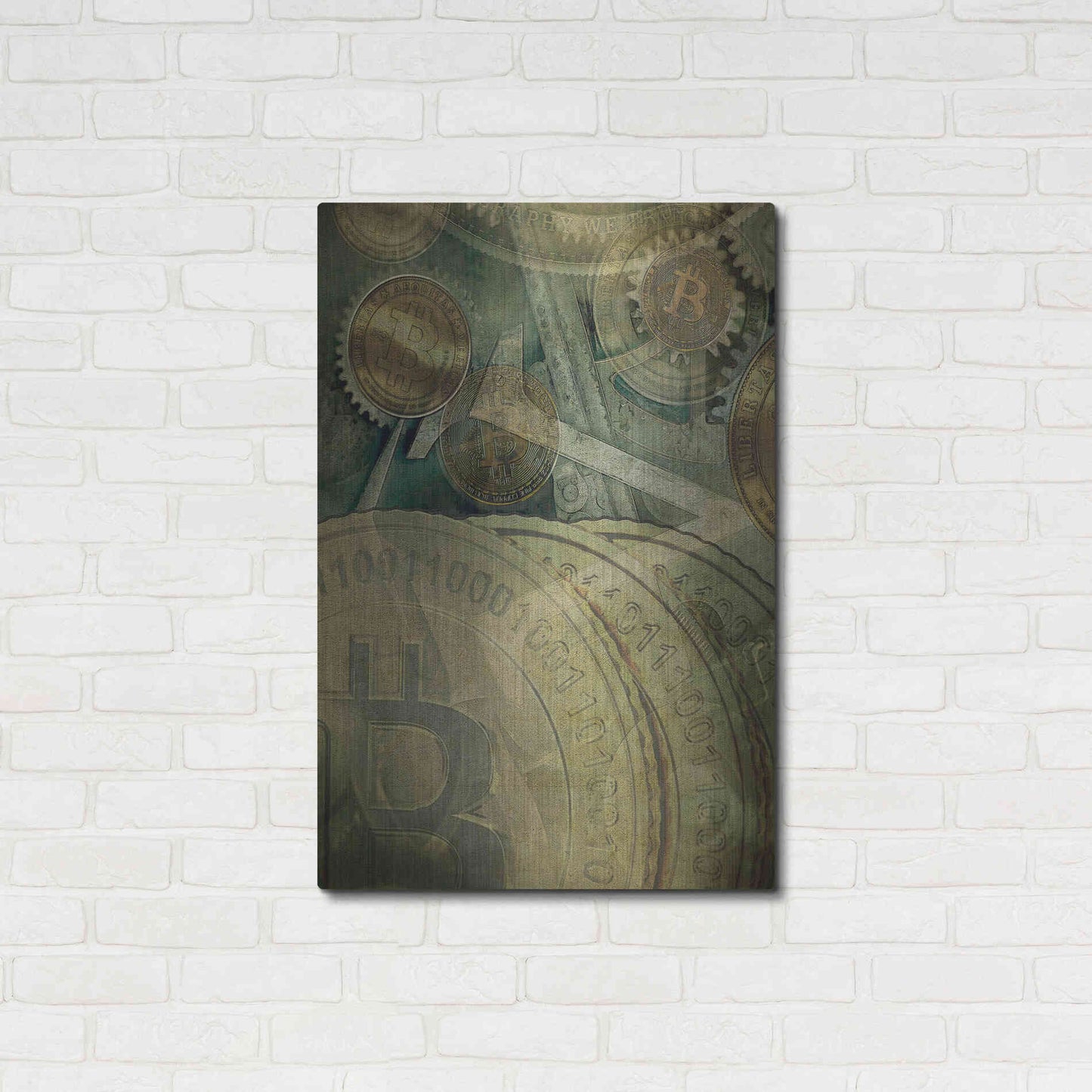 Luxe Metal Art 'Grunge Bitcoin Four' by Steve Hunziker, Metal Wall Art,24x36