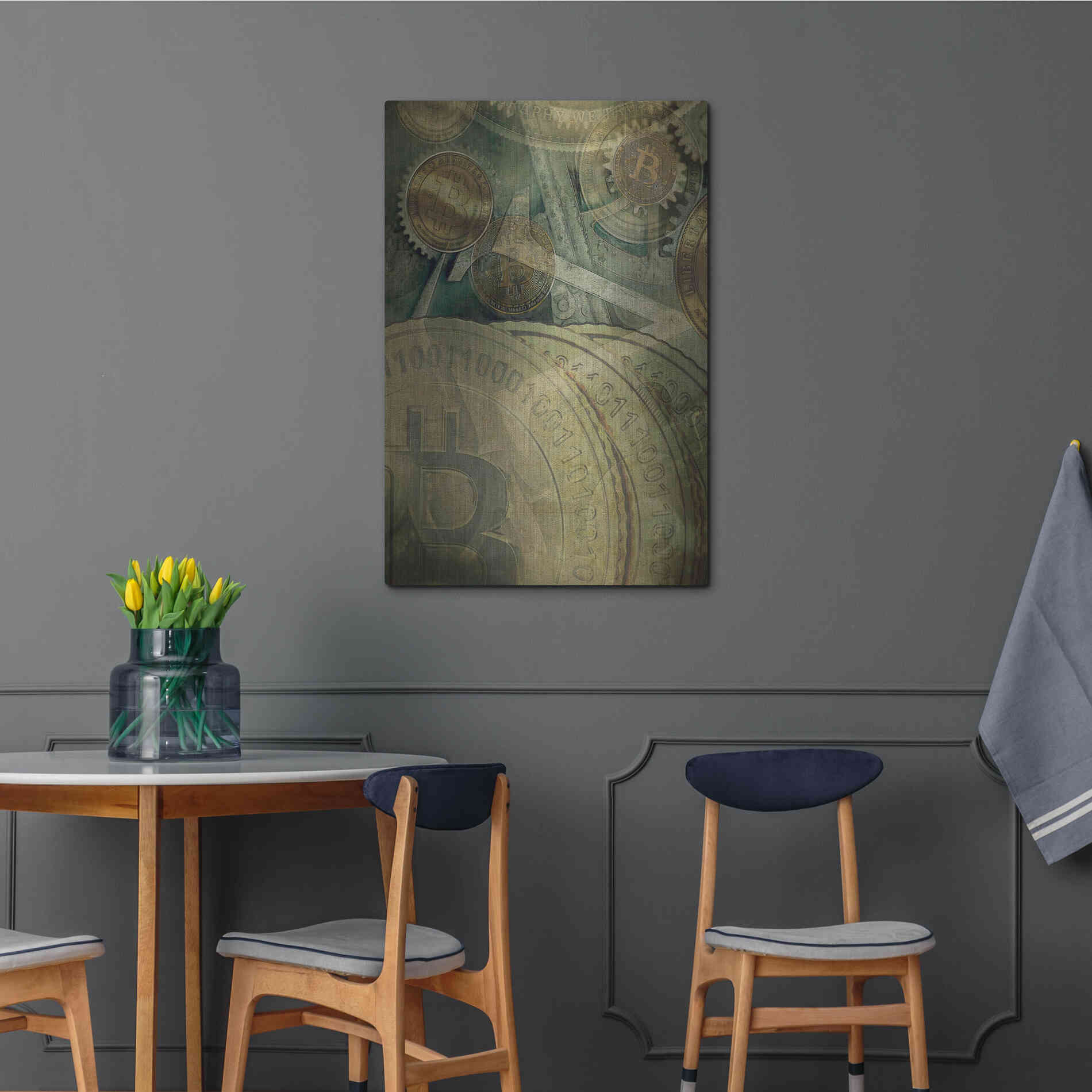 Luxe Metal Art 'Grunge Bitcoin Four' by Steve Hunziker, Metal Wall Art,24x36