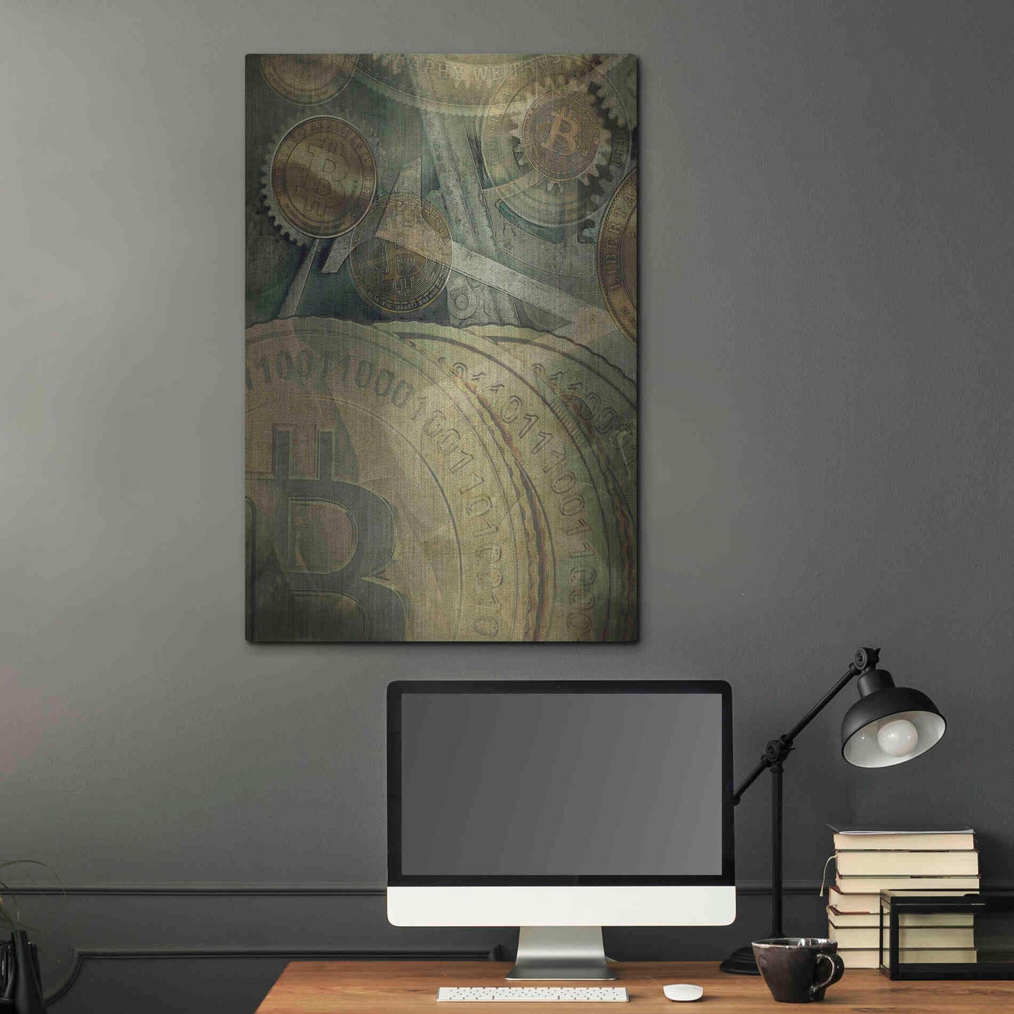Luxe Metal Art 'Grunge Bitcoin Four' by Steve Hunziker, Metal Wall Art,24x36