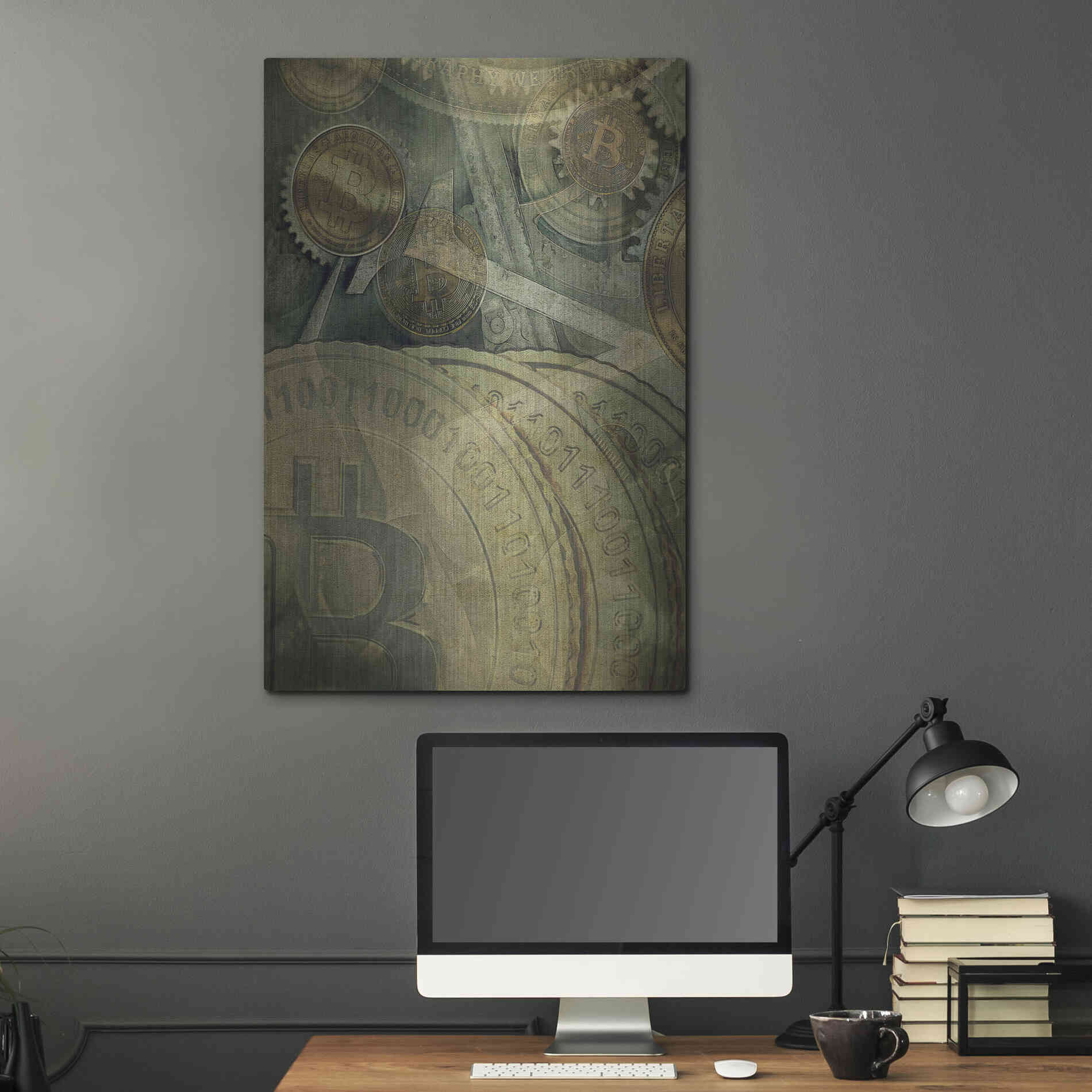 Luxe Metal Art 'Grunge Bitcoin Four' by Steve Hunziker, Metal Wall Art,24x36
