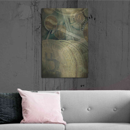 Luxe Metal Art 'Grunge Bitcoin Four' by Steve Hunziker, Metal Wall Art,24x36