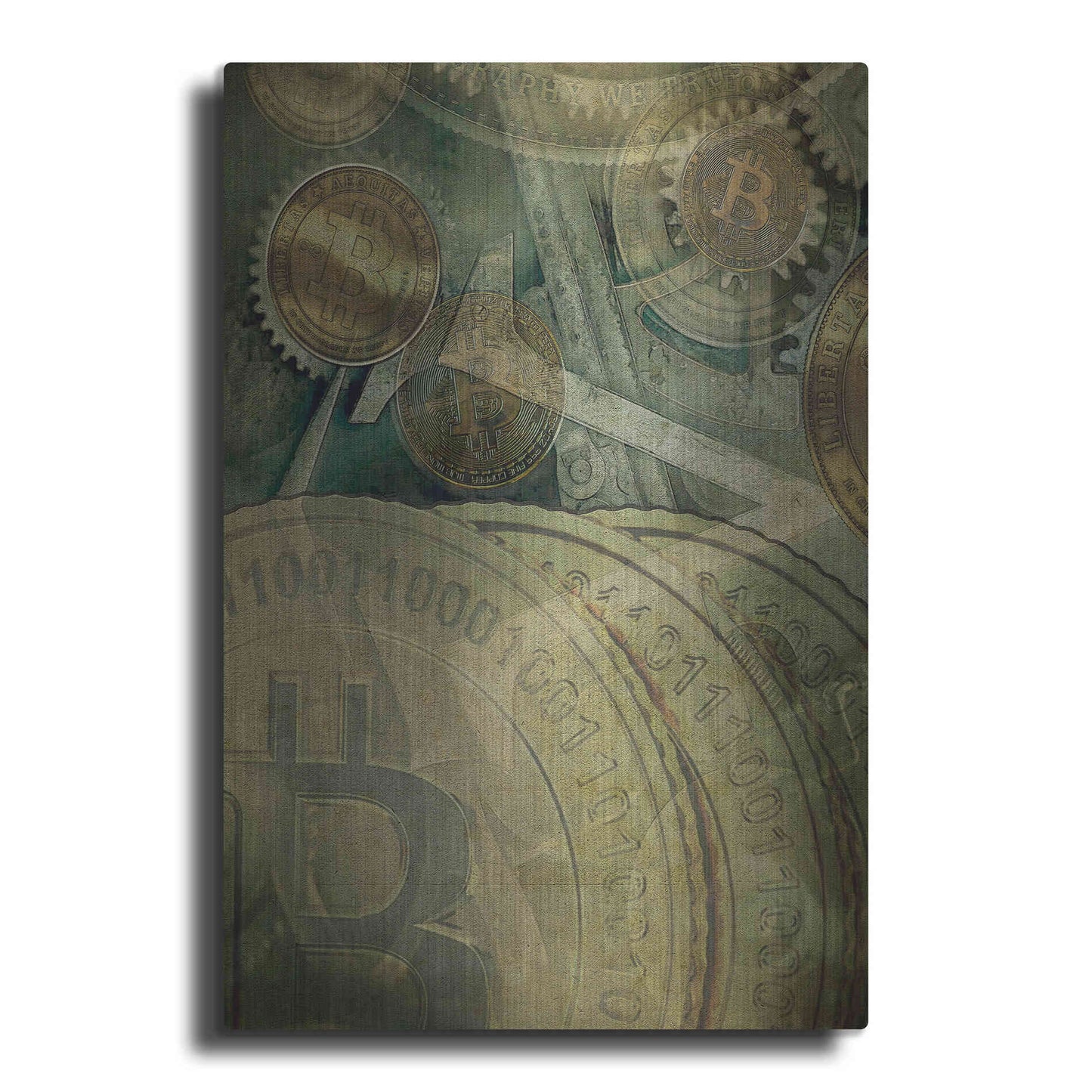 Luxe Metal Art 'Grunge Bitcoin Four' by Steve Hunziker, Metal Wall Art