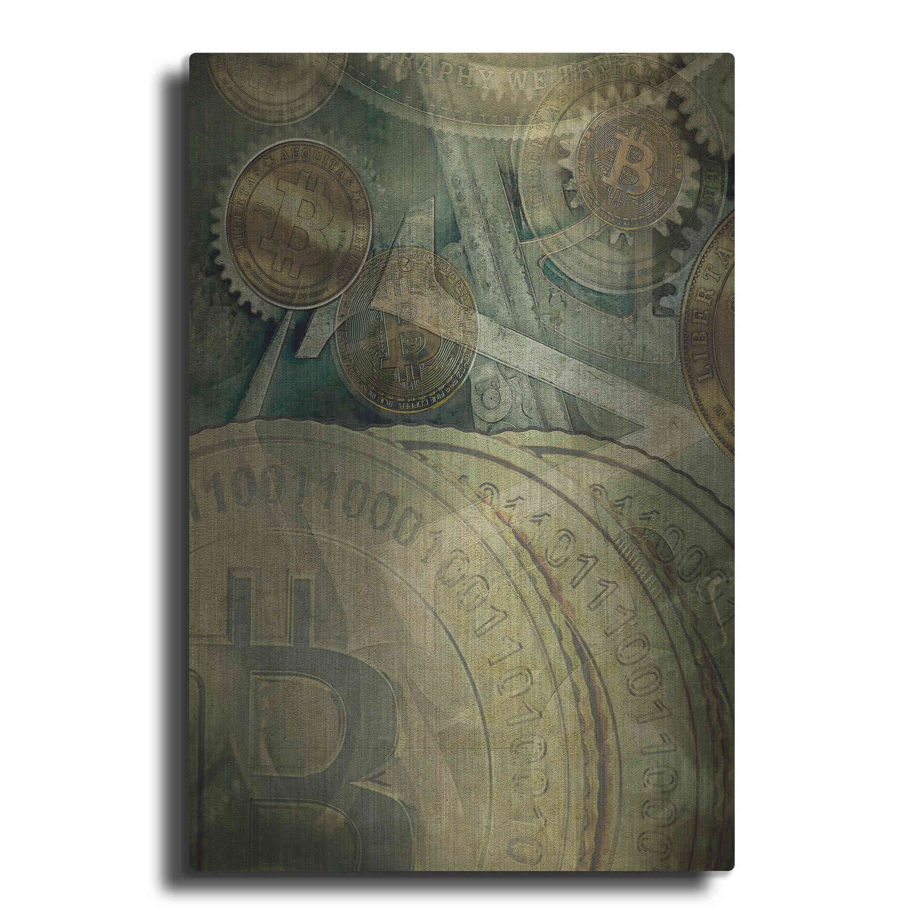 Luxe Metal Art 'Grunge Bitcoin Four' by Steve Hunziker, Metal Wall Art
