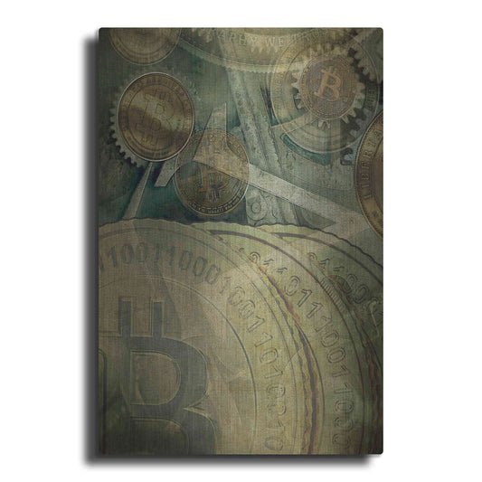 Luxe Metal Art 'Grunge Bitcoin Four' by Steve Hunziker, Metal Wall Art