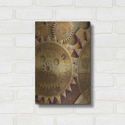 Luxe Metal Art 'Grunge Bitcoin Five' by Steve Hunziker, Metal Wall Art,12x16
