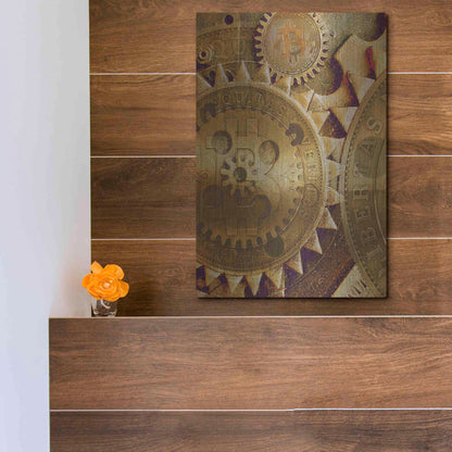 Luxe Metal Art 'Grunge Bitcoin Five' by Steve Hunziker, Metal Wall Art,12x16