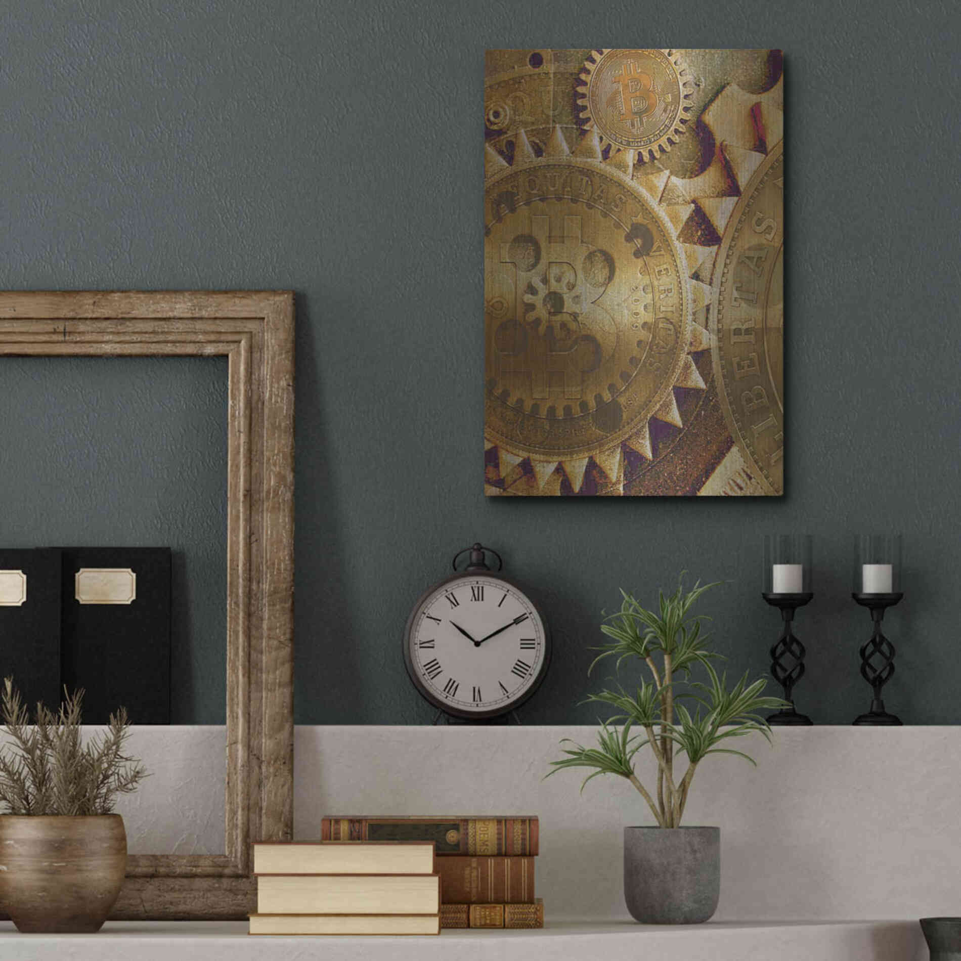 Luxe Metal Art 'Grunge Bitcoin Five' by Steve Hunziker, Metal Wall Art,12x16
