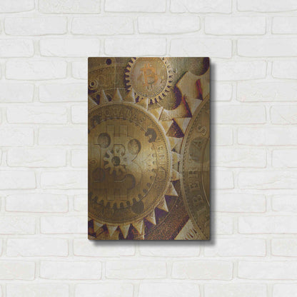 Luxe Metal Art 'Grunge Bitcoin Five' by Steve Hunziker, Metal Wall Art,16x24