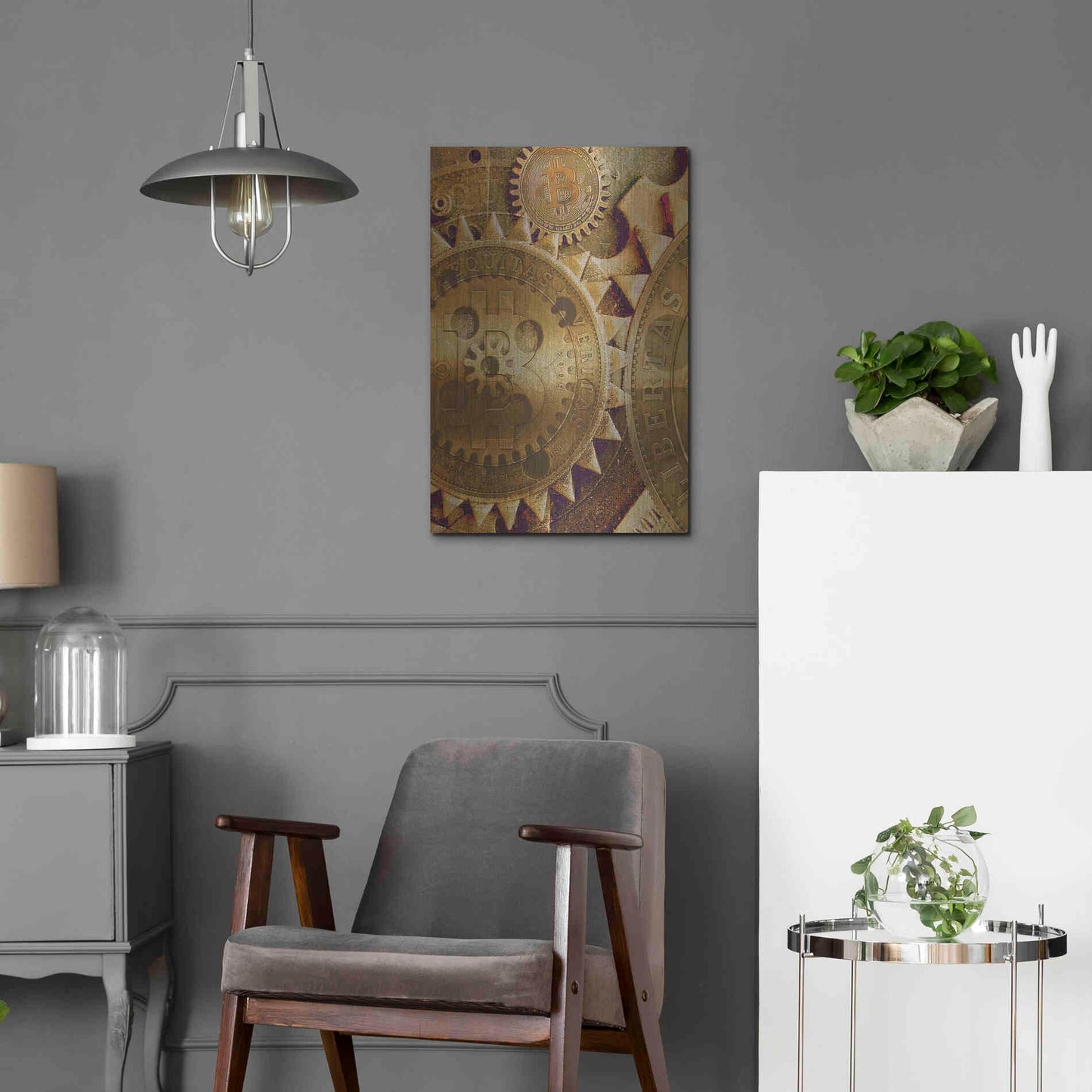 Luxe Metal Art 'Grunge Bitcoin Five' by Steve Hunziker, Metal Wall Art,16x24