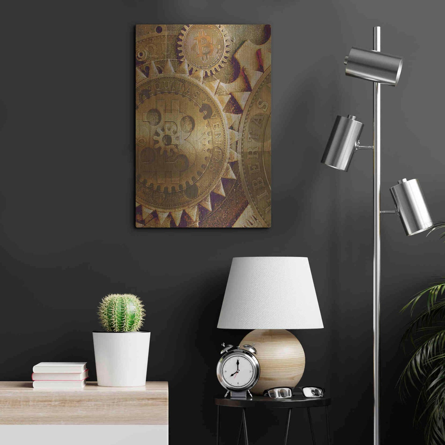 Luxe Metal Art 'Grunge Bitcoin Five' by Steve Hunziker, Metal Wall Art,16x24