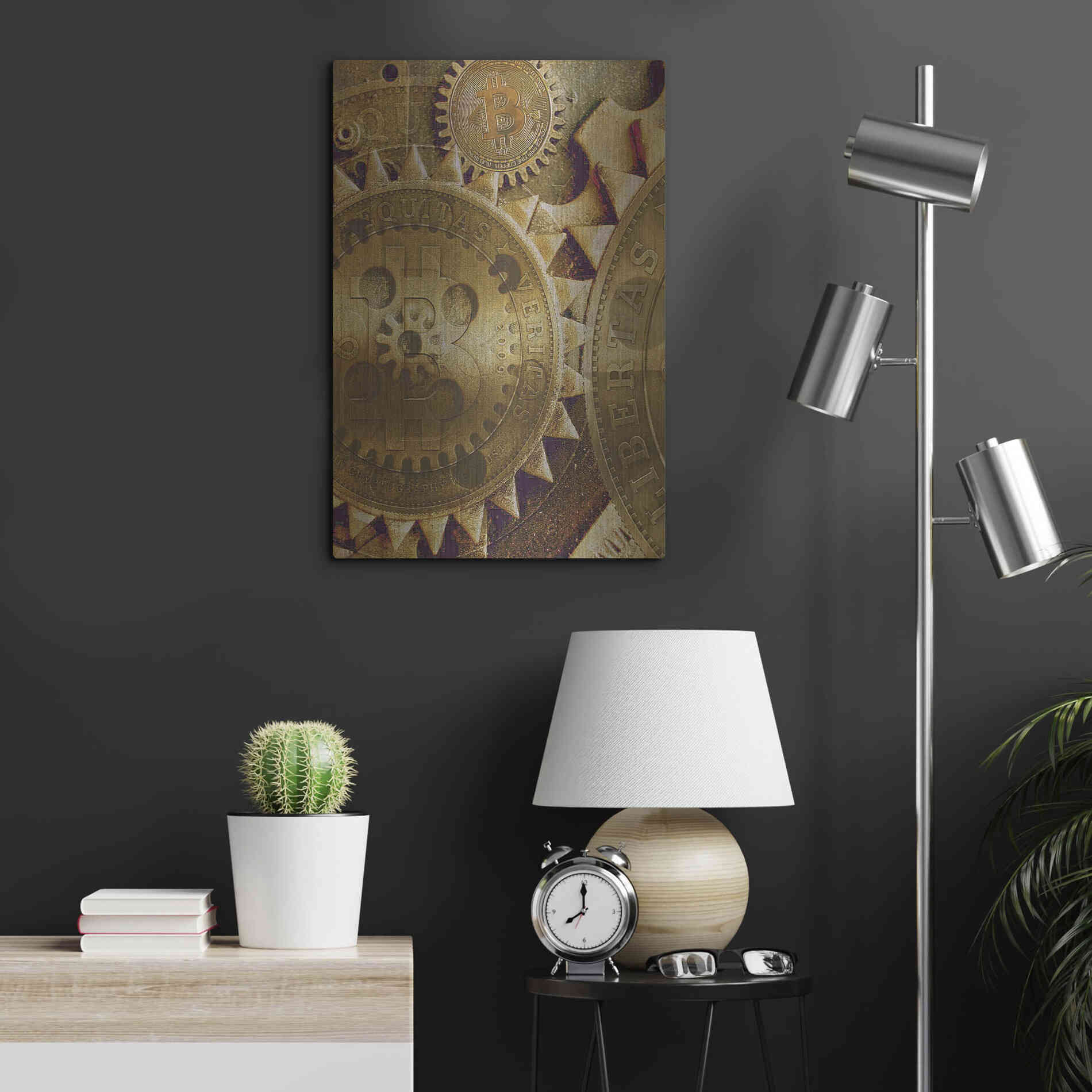 Luxe Metal Art 'Grunge Bitcoin Five' by Steve Hunziker, Metal Wall Art,16x24