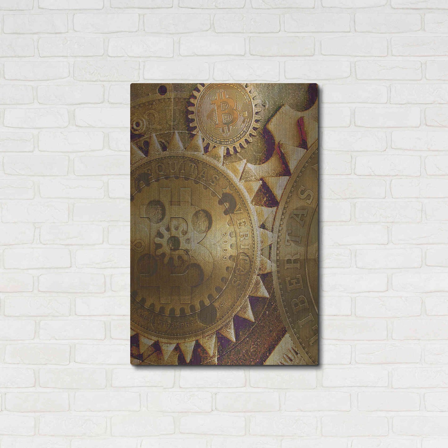 Luxe Metal Art 'Grunge Bitcoin Five' by Steve Hunziker, Metal Wall Art,24x36