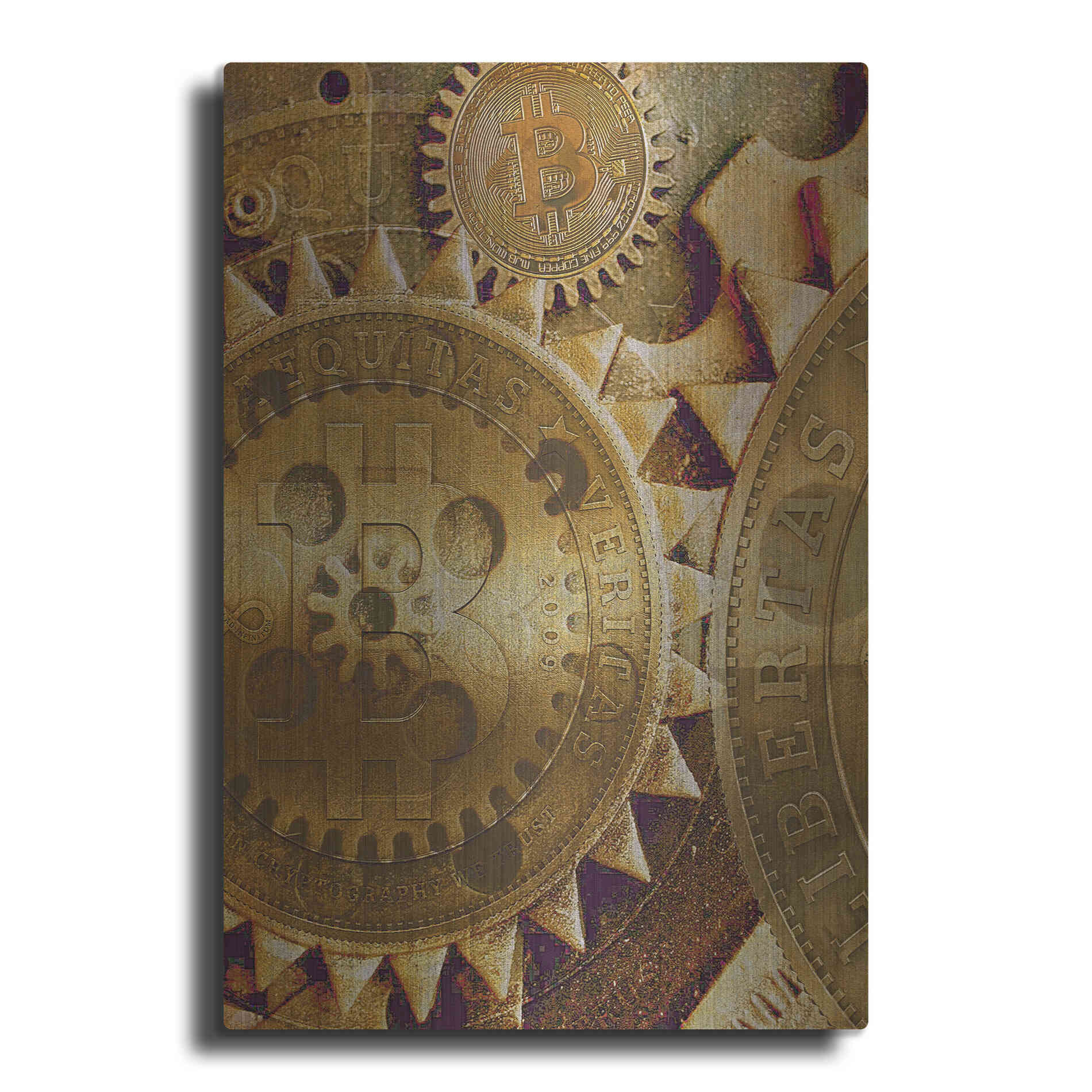 Luxe Metal Art 'Grunge Bitcoin Five' by Steve Hunziker, Metal Wall Art