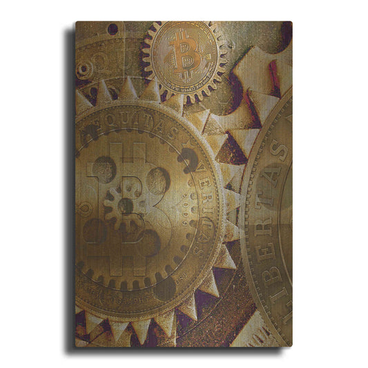 Luxe Metal Art 'Grunge Bitcoin Five' by Steve Hunziker, Metal Wall Art