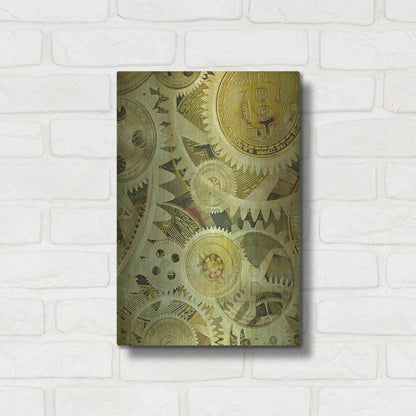 Luxe Metal Art 'Grunge Bitcoin Six' by Steve Hunziker, Metal Wall Art,12x16