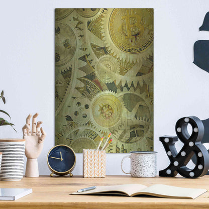 Luxe Metal Art 'Grunge Bitcoin Six' by Steve Hunziker, Metal Wall Art,12x16