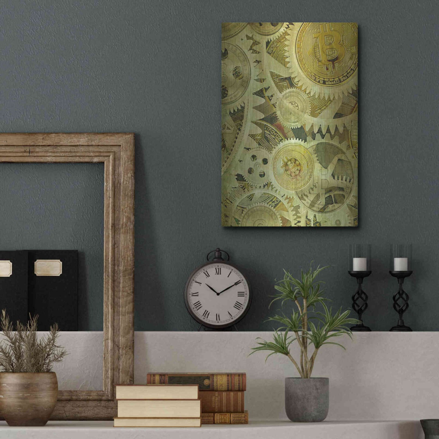 Luxe Metal Art 'Grunge Bitcoin Six' by Steve Hunziker, Metal Wall Art,12x16