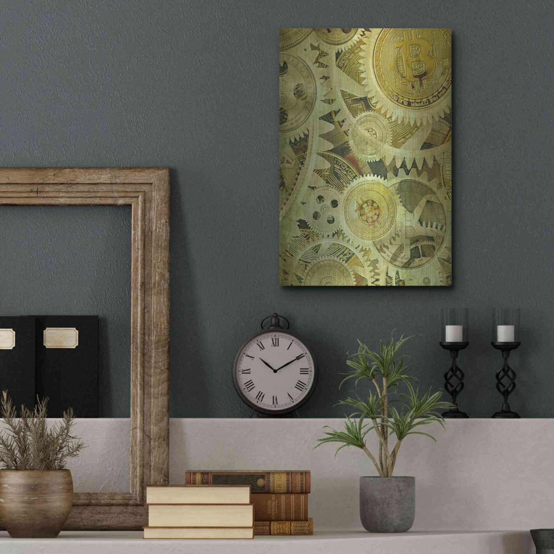 Luxe Metal Art 'Grunge Bitcoin Six' by Steve Hunziker, Metal Wall Art,12x16