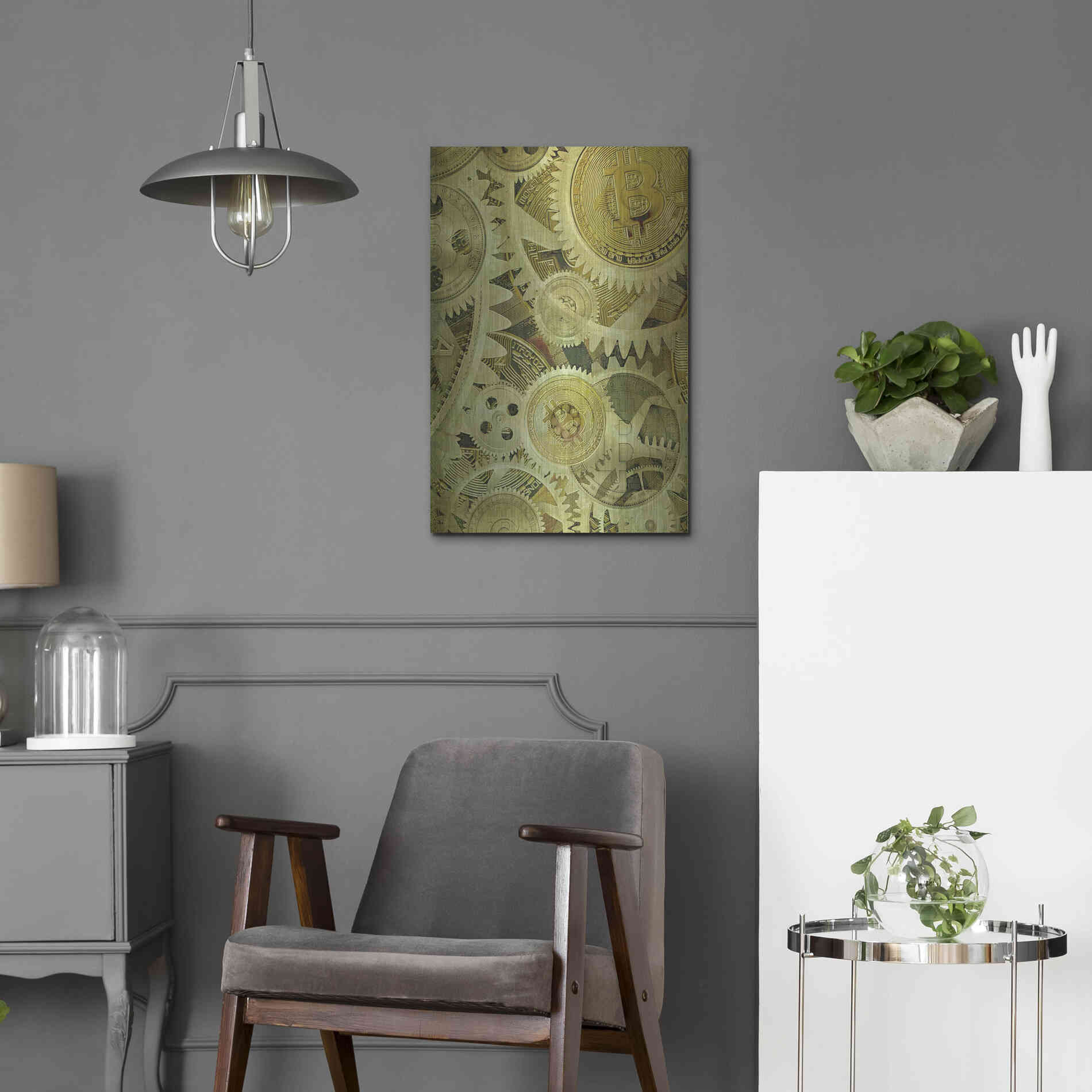 Luxe Metal Art 'Grunge Bitcoin Six' by Steve Hunziker, Metal Wall Art,16x24