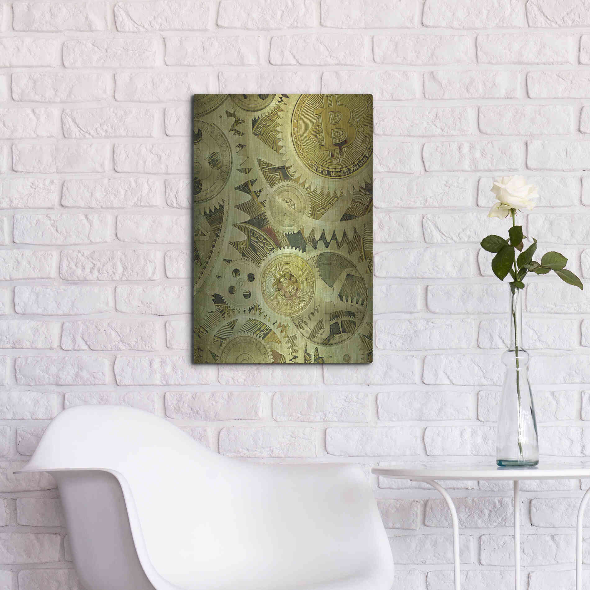 Luxe Metal Art 'Grunge Bitcoin Six' by Steve Hunziker, Metal Wall Art,16x24