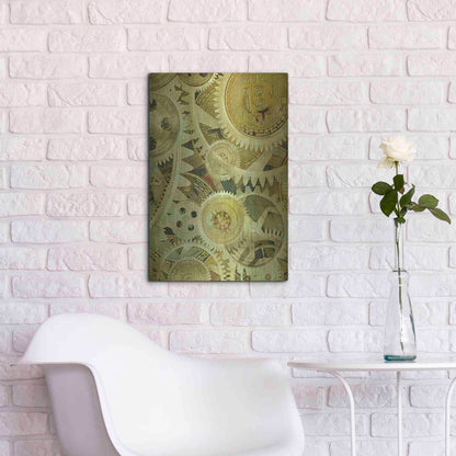 Luxe Metal Art 'Grunge Bitcoin Six' by Steve Hunziker, Metal Wall Art,16x24