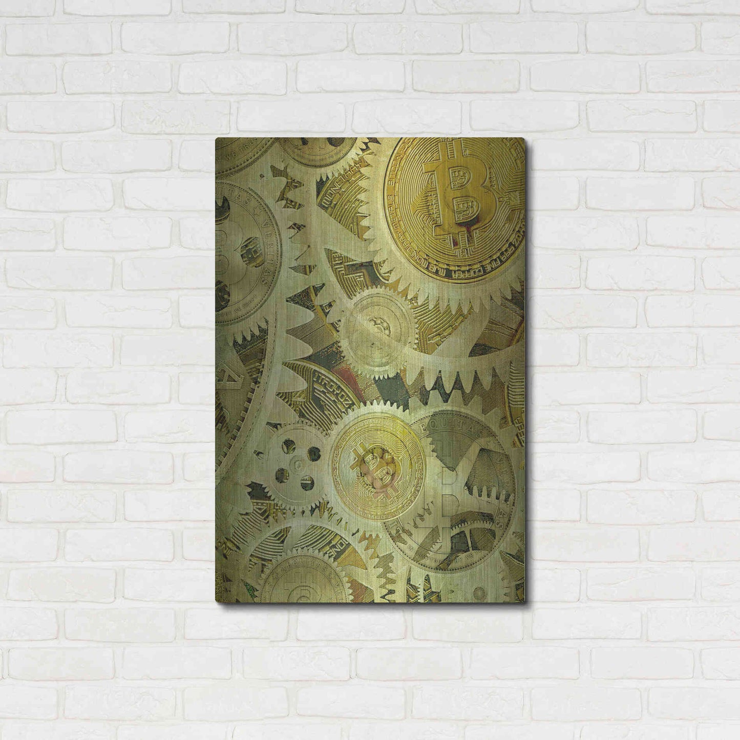 Luxe Metal Art 'Grunge Bitcoin Six' by Steve Hunziker, Metal Wall Art,24x36