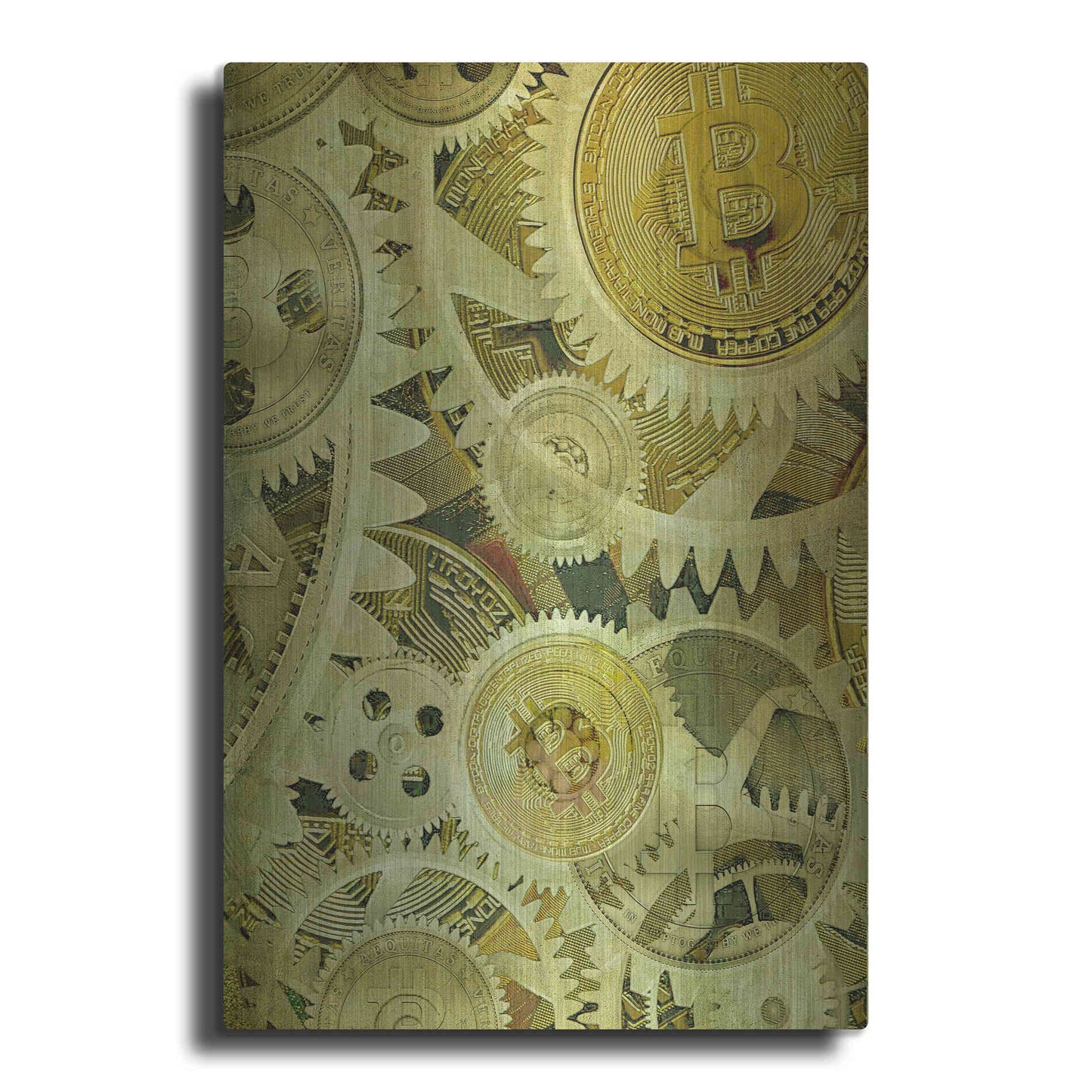 Luxe Metal Art 'Grunge Bitcoin Six' by Steve Hunziker, Metal Wall Art