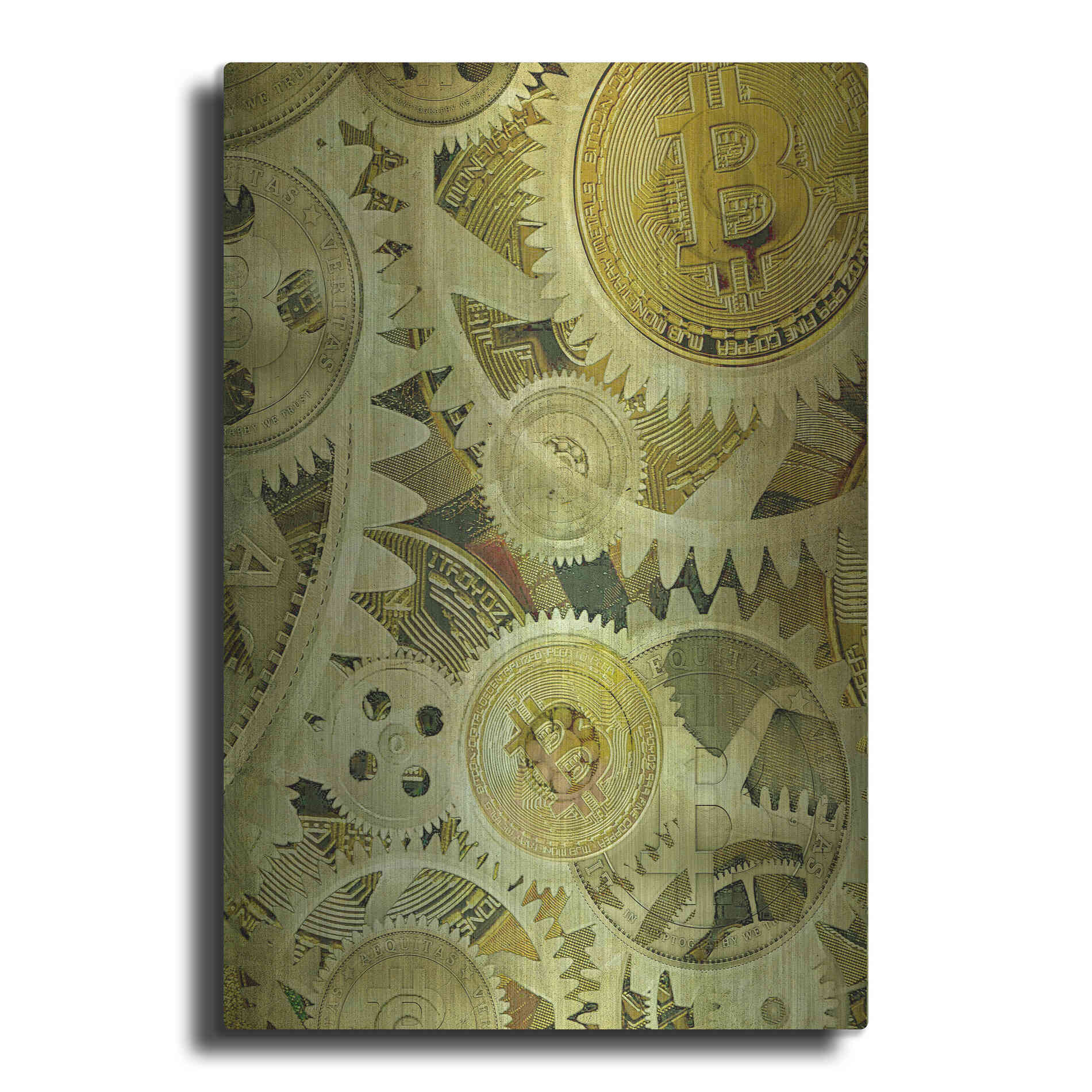 Luxe Metal Art 'Grunge Bitcoin Six' by Steve Hunziker, Metal Wall Art