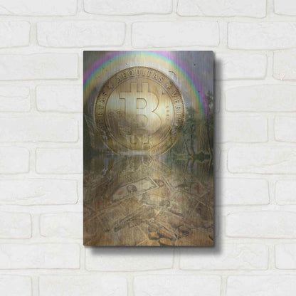 Luxe Metal Art 'Bitcoin New Age Six' by Steve Hunziker, Metal Wall Art,12x16