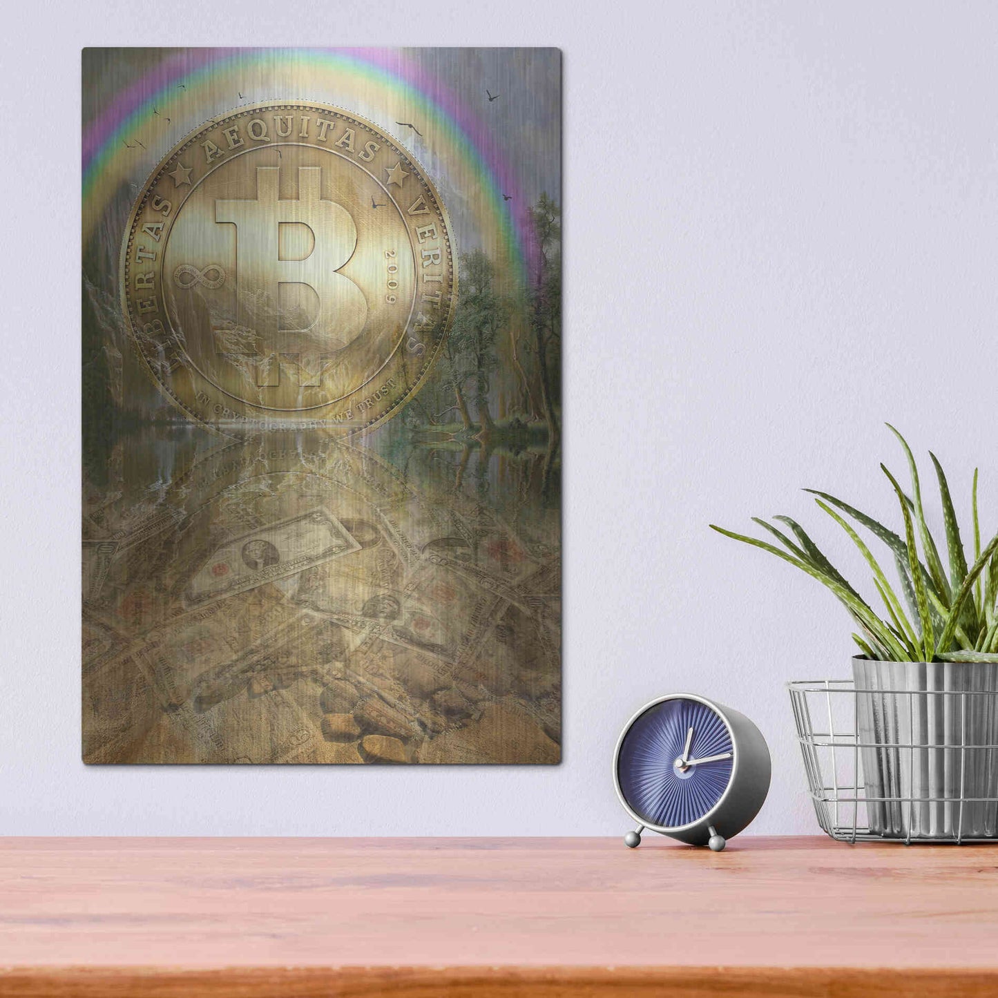 Luxe Metal Art 'Bitcoin New Age Six' by Steve Hunziker, Metal Wall Art,12x16