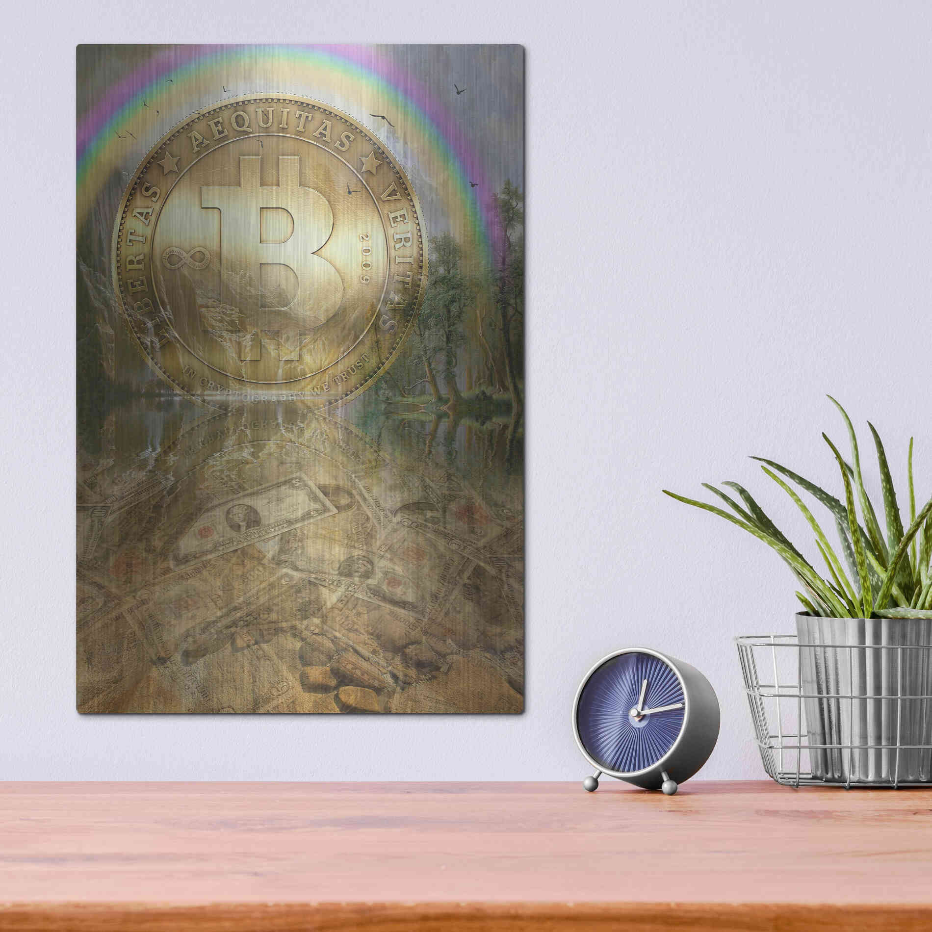 Luxe Metal Art 'Bitcoin New Age Six' by Steve Hunziker, Metal Wall Art,12x16