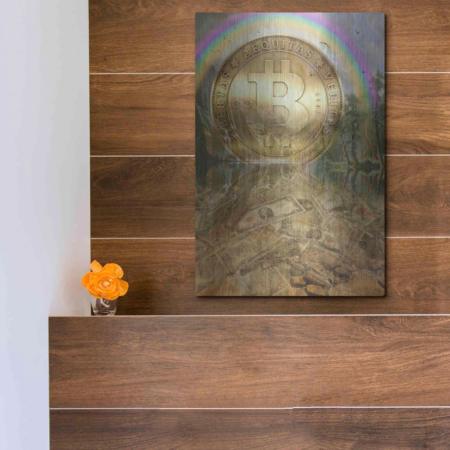 Luxe Metal Art 'Bitcoin New Age Six' by Steve Hunziker, Metal Wall Art,12x16