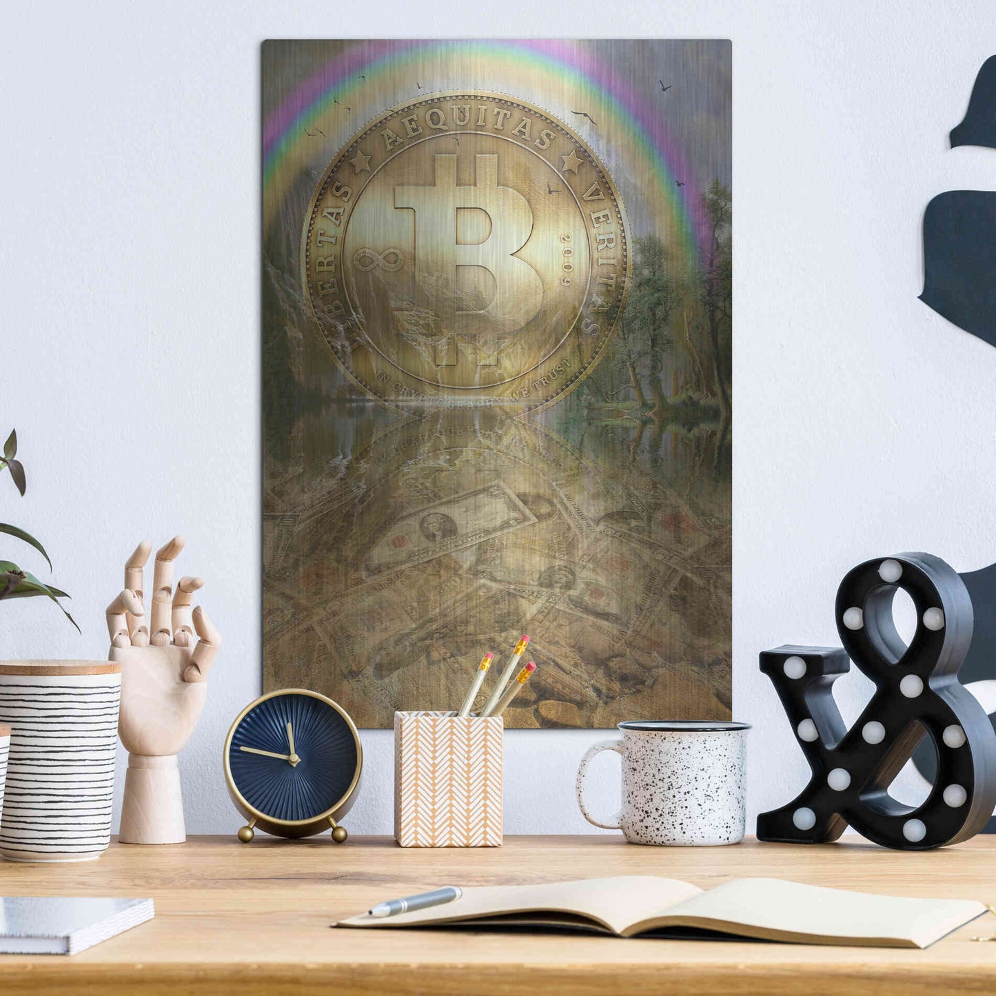 Luxe Metal Art 'Bitcoin New Age Six' by Steve Hunziker, Metal Wall Art,12x16