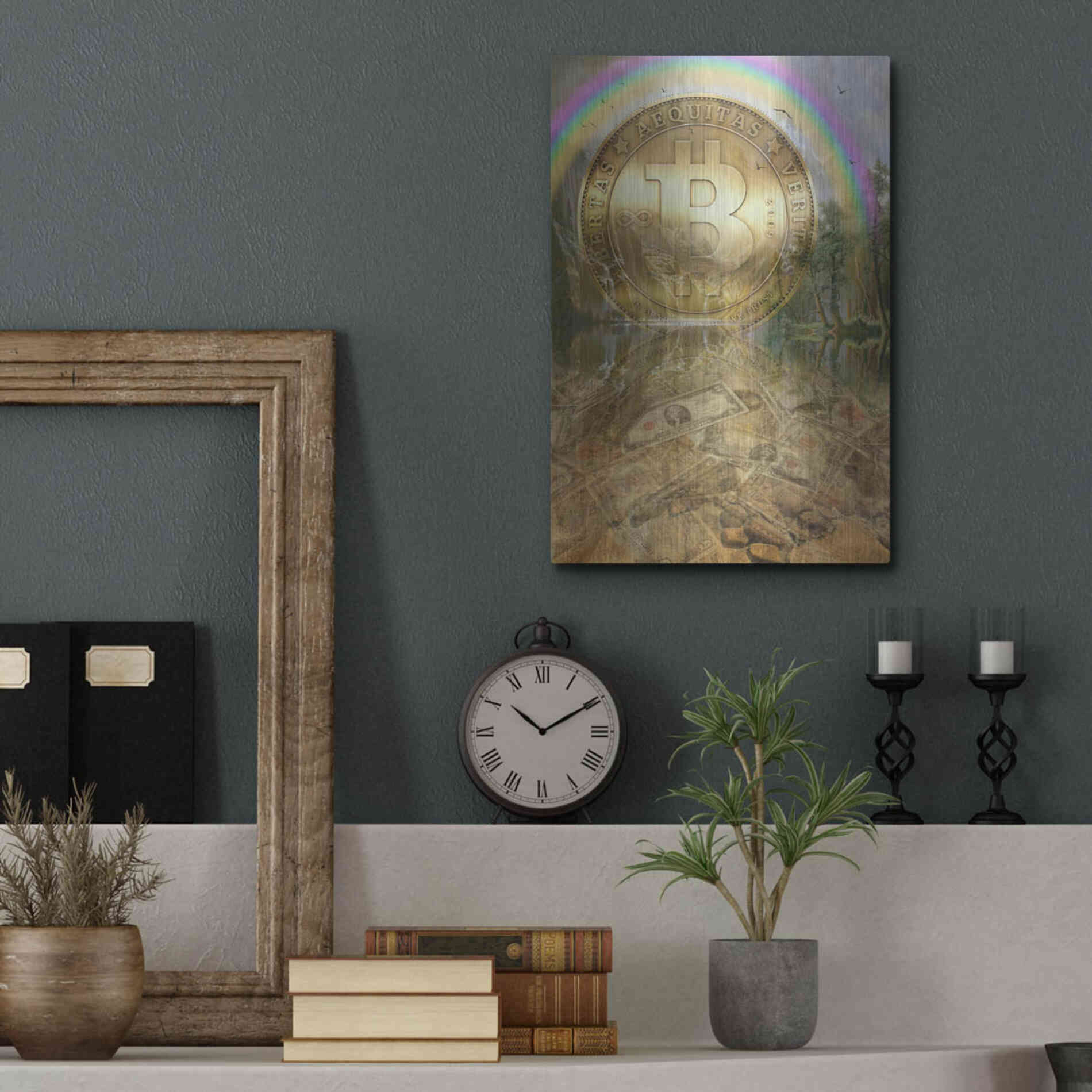 Luxe Metal Art 'Bitcoin New Age Six' by Steve Hunziker, Metal Wall Art,12x16