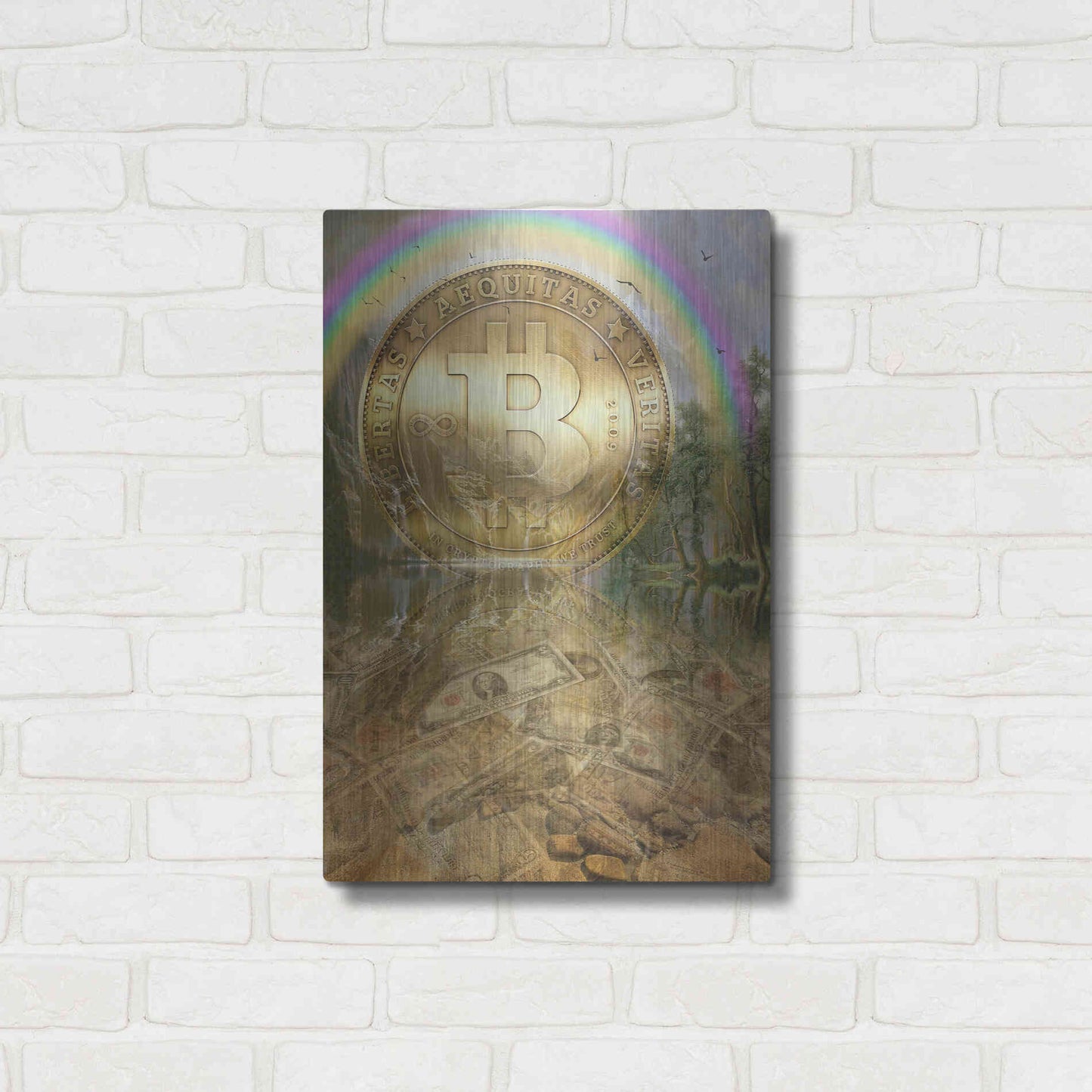 Luxe Metal Art 'Bitcoin New Age Six' by Steve Hunziker, Metal Wall Art,16x24