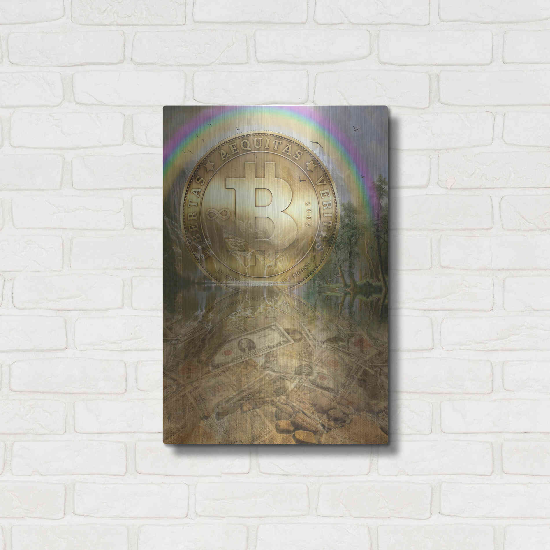 Luxe Metal Art 'Bitcoin New Age Six' by Steve Hunziker, Metal Wall Art,16x24