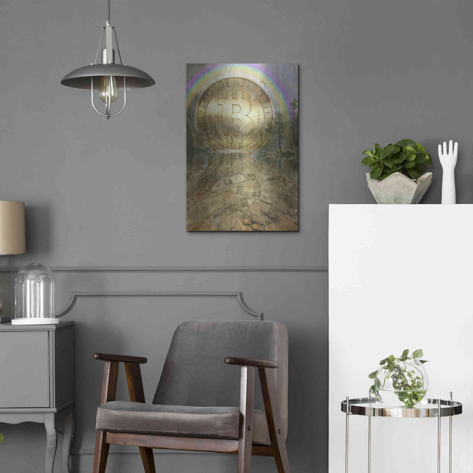 Luxe Metal Art 'Bitcoin New Age Six' by Steve Hunziker, Metal Wall Art,16x24