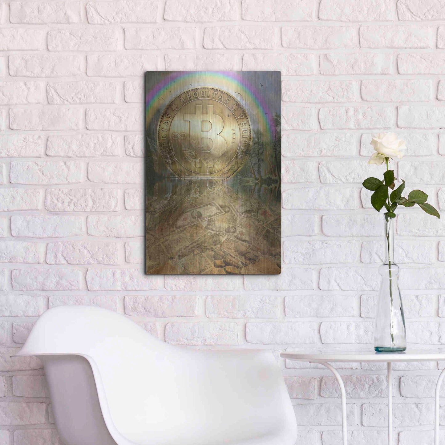 Luxe Metal Art 'Bitcoin New Age Six' by Steve Hunziker, Metal Wall Art,16x24