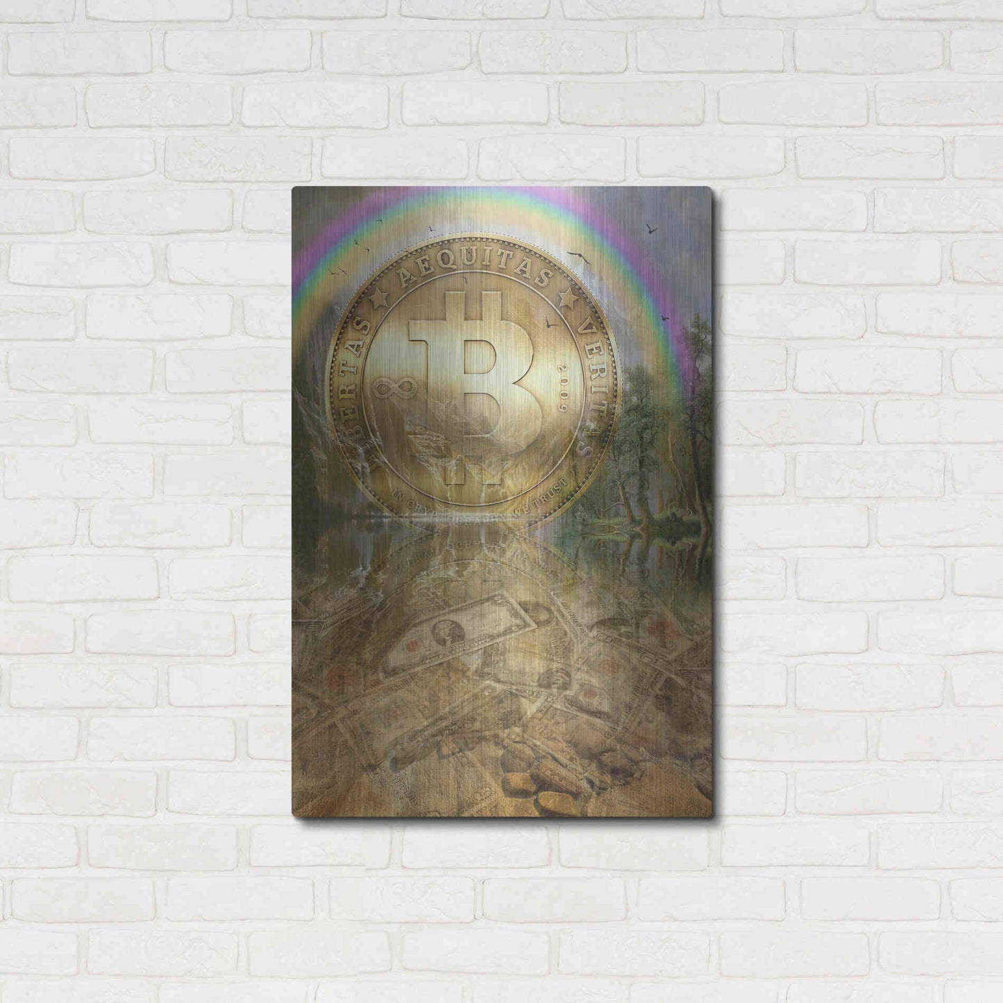 Luxe Metal Art 'Bitcoin New Age Six' by Steve Hunziker, Metal Wall Art,24x36