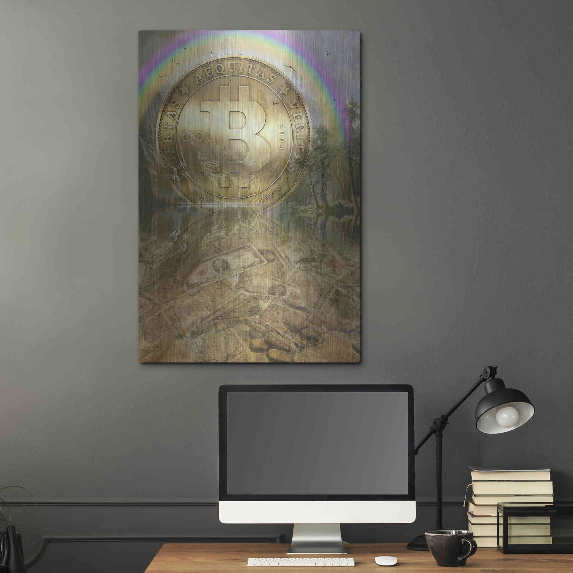 Luxe Metal Art 'Bitcoin New Age Six' by Steve Hunziker, Metal Wall Art,24x36