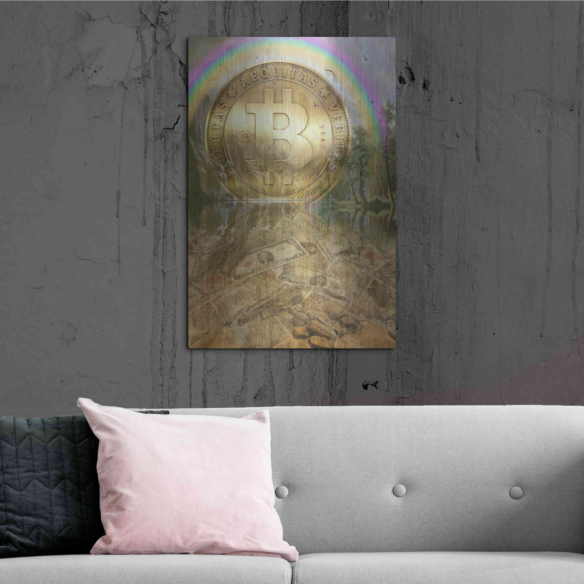 Luxe Metal Art 'Bitcoin New Age Six' by Steve Hunziker, Metal Wall Art,24x36