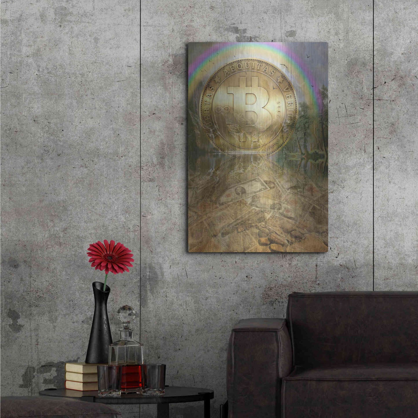 Luxe Metal Art 'Bitcoin New Age Six' by Steve Hunziker, Metal Wall Art,24x36