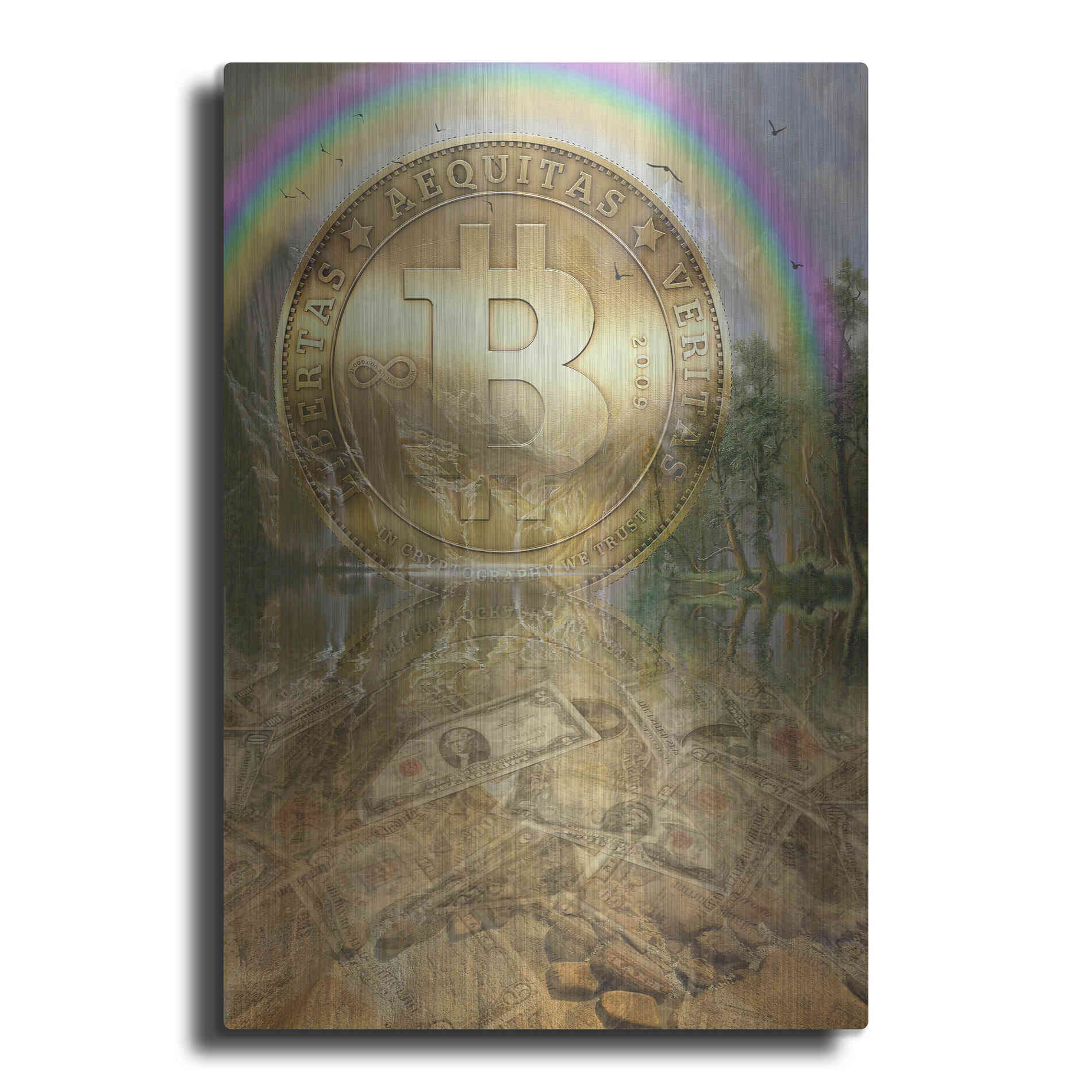 Luxe Metal Art 'Bitcoin New Age Six' by Steve Hunziker, Metal Wall Art