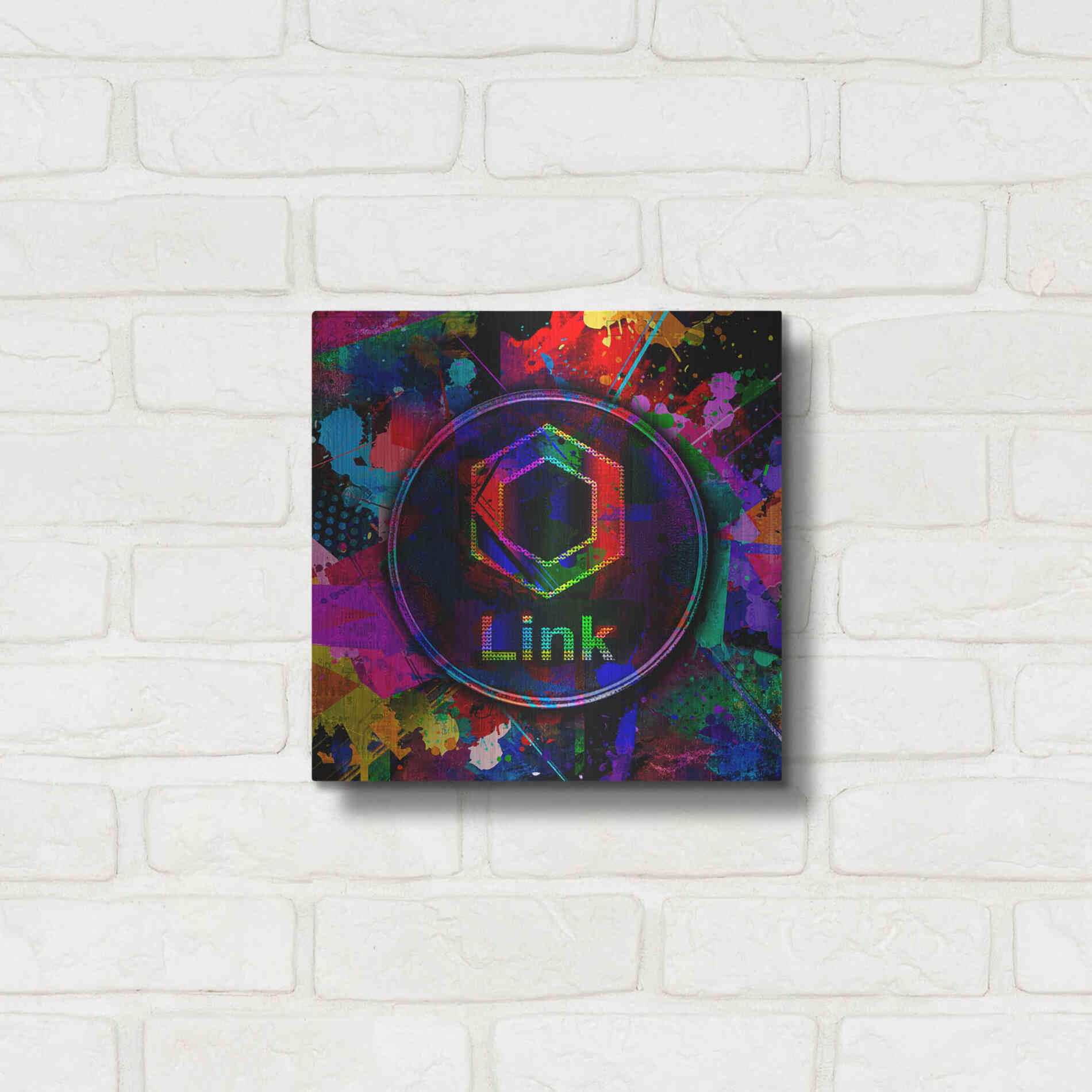 Luxe Metal Art 'Link Crypto Coin Color' Metal Wall Art,12x12