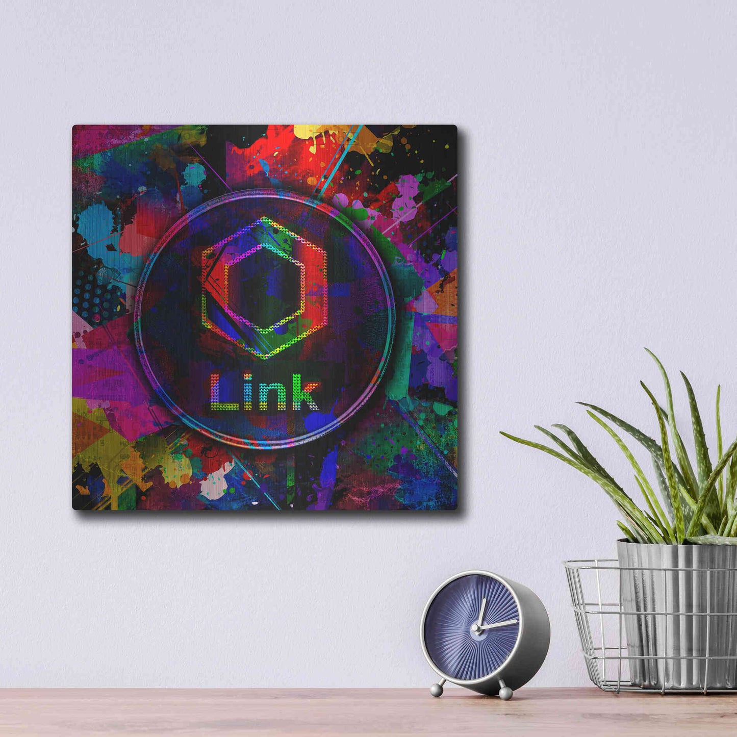 Luxe Metal Art 'Link Crypto Coin Color' Metal Wall Art,12x12
