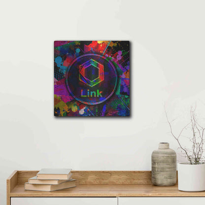 Luxe Metal Art 'Link Crypto Coin Color' Metal Wall Art,12x12