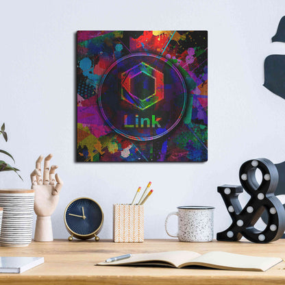 Luxe Metal Art 'Link Crypto Coin Color' Metal Wall Art,12x12