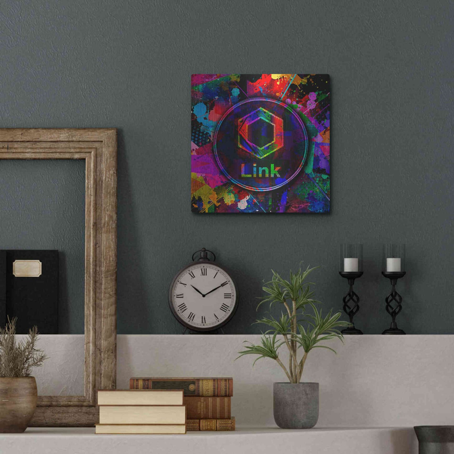 Luxe Metal Art 'Link Crypto Coin Color' Metal Wall Art,12x12